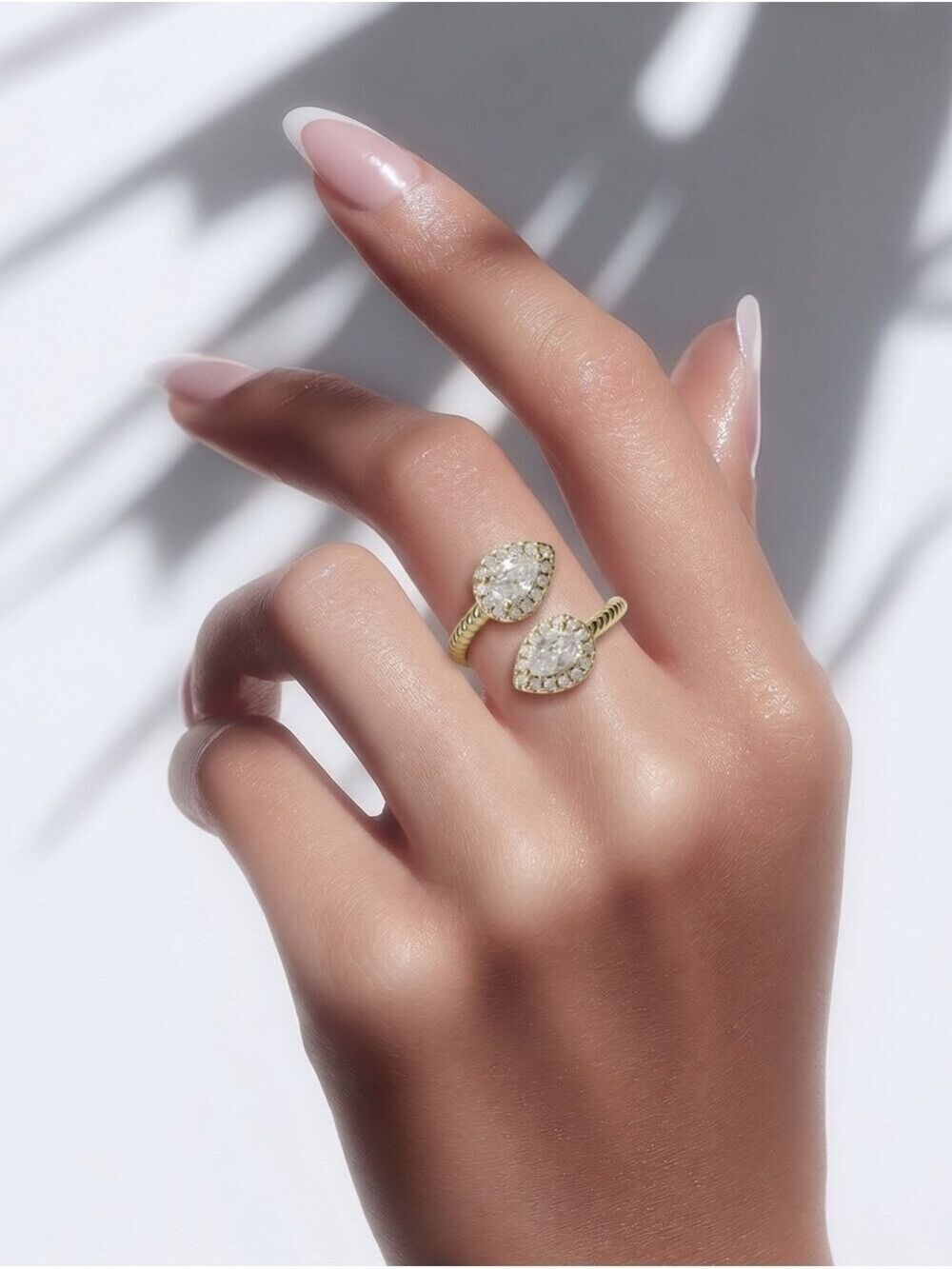 14K Gold Pear Cut CZ Teardrop Ring Toi et Moi Size 6 🆕